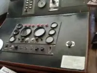 Captain's helm in Pilothouse